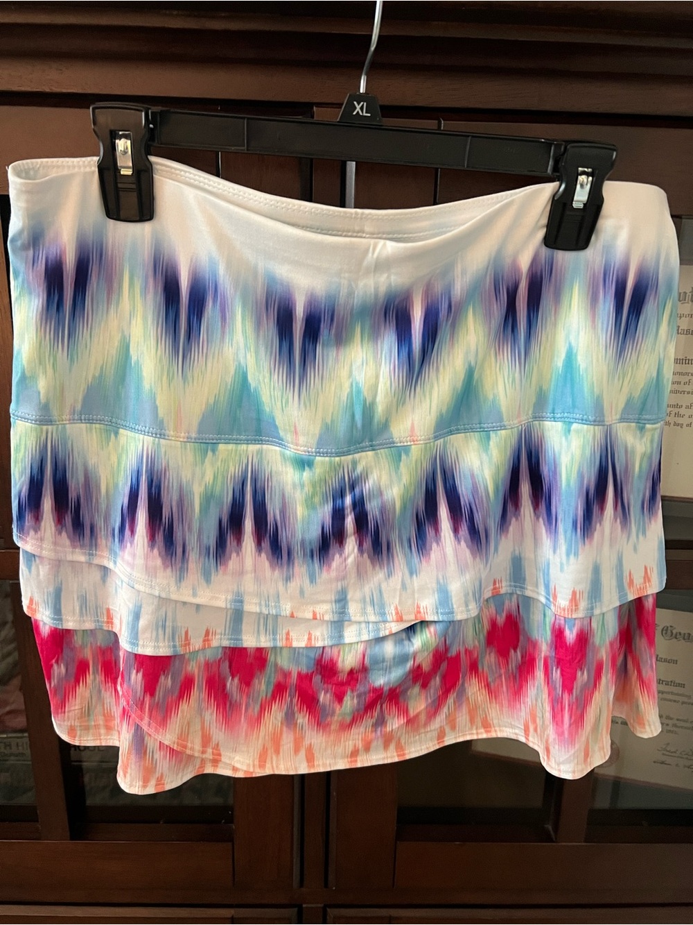 Lucky in love Multicolor Tiered Swim Skirt - Ikat Wave Print.